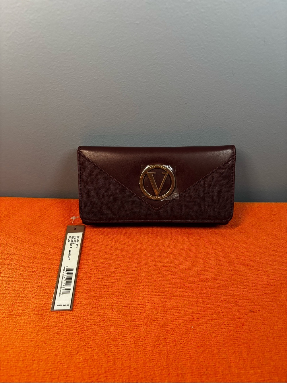 Joan Vass V-Logo Burgundy Leather Continental Wallet